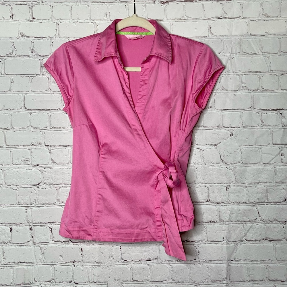 Lilly Pulitzer, solid pink tie front blouse, size: 2